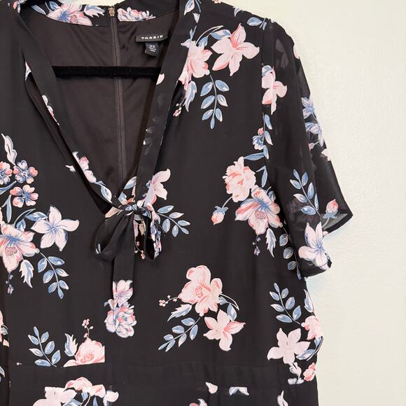 Torrid Floral Skater Dress Womens 22 Plus Black Floral Boho Sheer Sleeve Chiffon - Picture 9 of 10